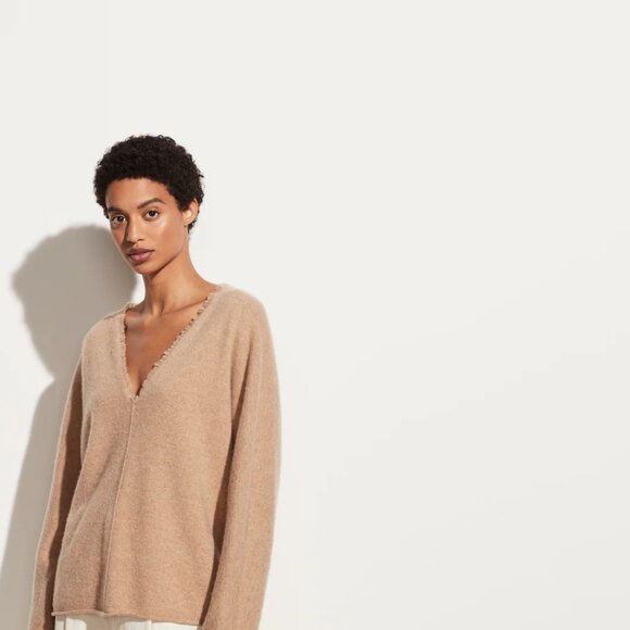 Vince Boiled Cashmere Fringe V Neck XL Black - Picture 9 of 12